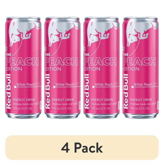 (4 pack) Red Bull Peach Edition Energy Drink, White Peach, 12 fl. oz. can, 114mg Caffeine