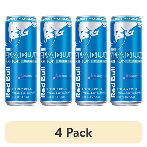 (4 pack) Red Bull Sea Blue Edition Sugarfree Energy Drink, Juneberry, 12 fl. oz. Can, 114mg Caffeine