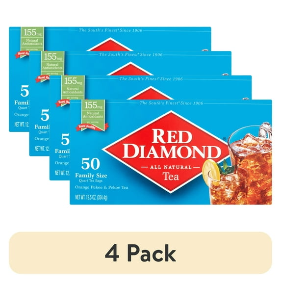 (4 pack) Red Diamond Pekoe and Orange Pekoe Tea Bags, Iced Tea Bags, Family Size, 50 ct
