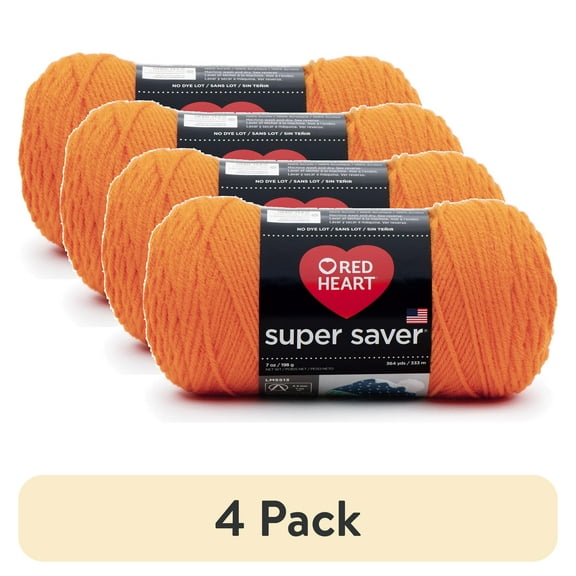 (4 pack) Red Heart® Super Saver® 4 Medium Acrylic Yarn, Pumpkin 7oz/198g, 364 Yards