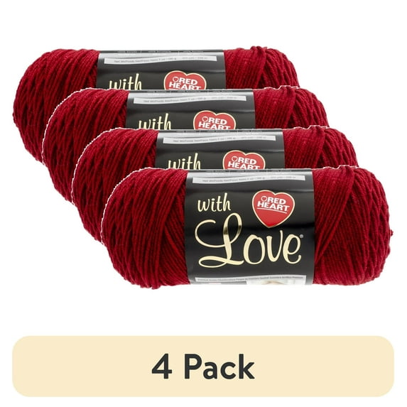 (4 pack) Red Heart With Love Berry Red Yarn, 7 ounces, 370 yards