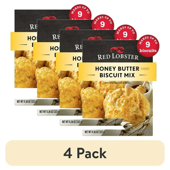 (4 pack) Red Lobster Honey Butter Biscuit Mix, Honey Butter Flavored, Homemade Biscuit Mix, 11.36 Oz Box