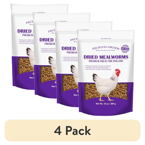 (4 pack) Red River Commodities Pecking Order Dried Mealworms Backyard Chicken Feed & Treat, 10 oz.