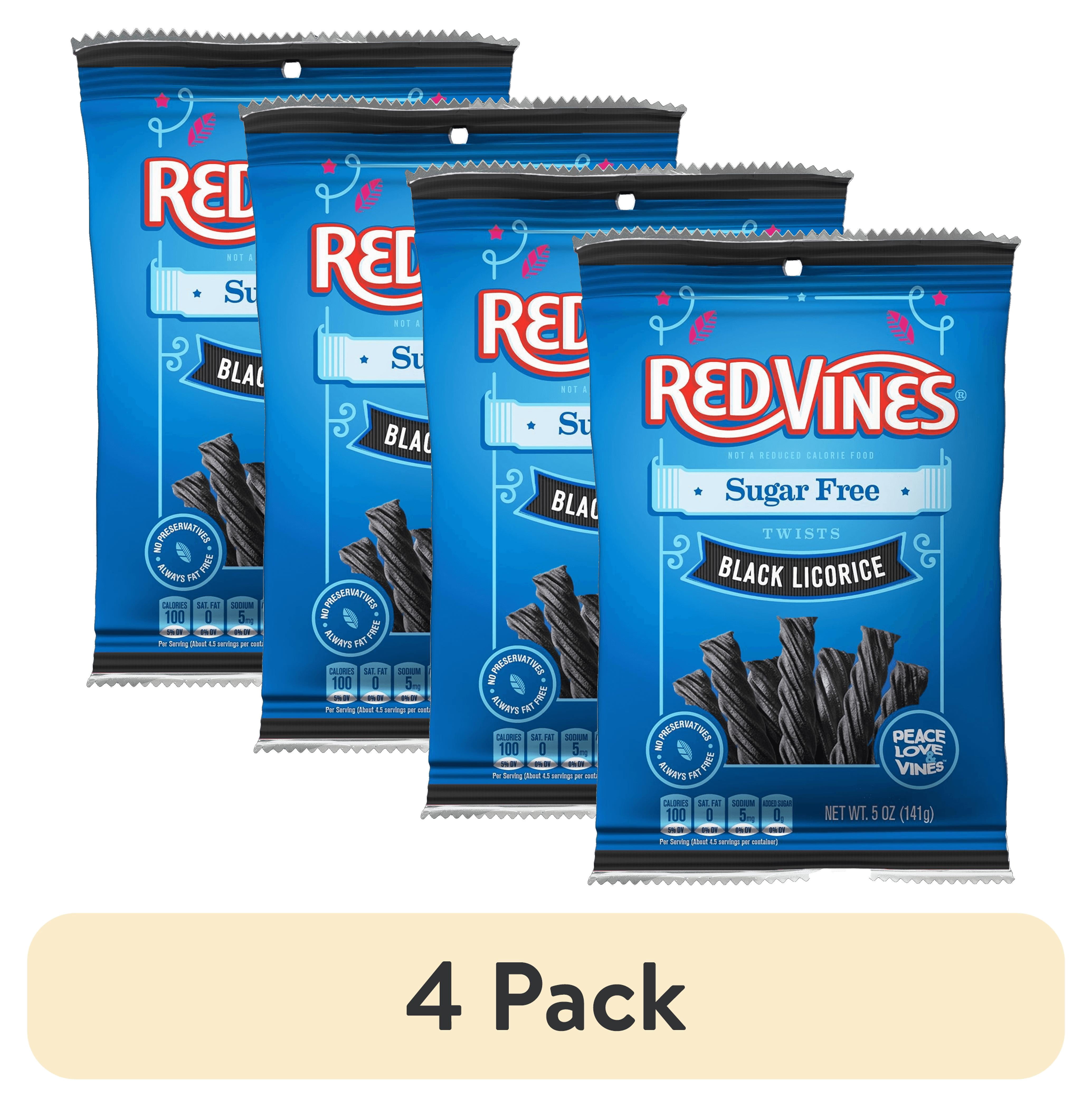 (4 pack) Red Vines Sugar Free Twists, Black Licorice Chewy Candy, 5oz Bag