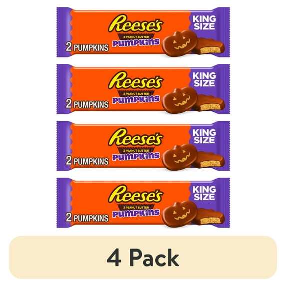 (4 pack) Reese's Milk Chocolate King Size Peanut Butter Pumpkins Halloween Candy, pack 2.4 oz, 2 Pieces