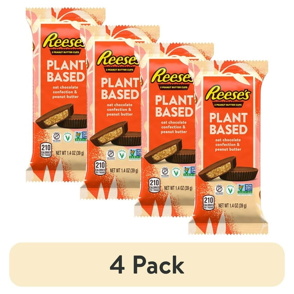 (4 pack) Reese's Plant Based Oat Chocolate Confection Peanut Butter Cups Candy, Pack 1.4 oz