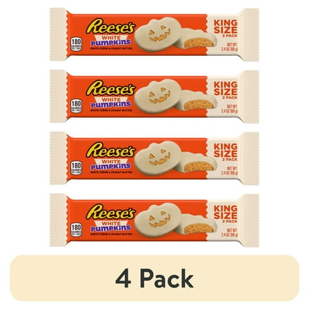 (4 pack) Reese's White Creme King Size Peanut Butter Pumpkins Halloween Candy, pack 2.4 oz, 2 Pieces