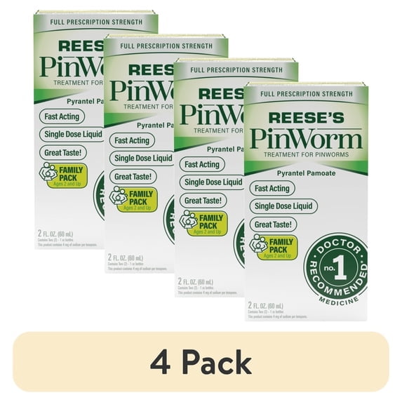 (4 pack) REESE'S PINWORM Medicine Liquid for Entire Family, Full Prescription Strength, 2 Oz, Pack of 1