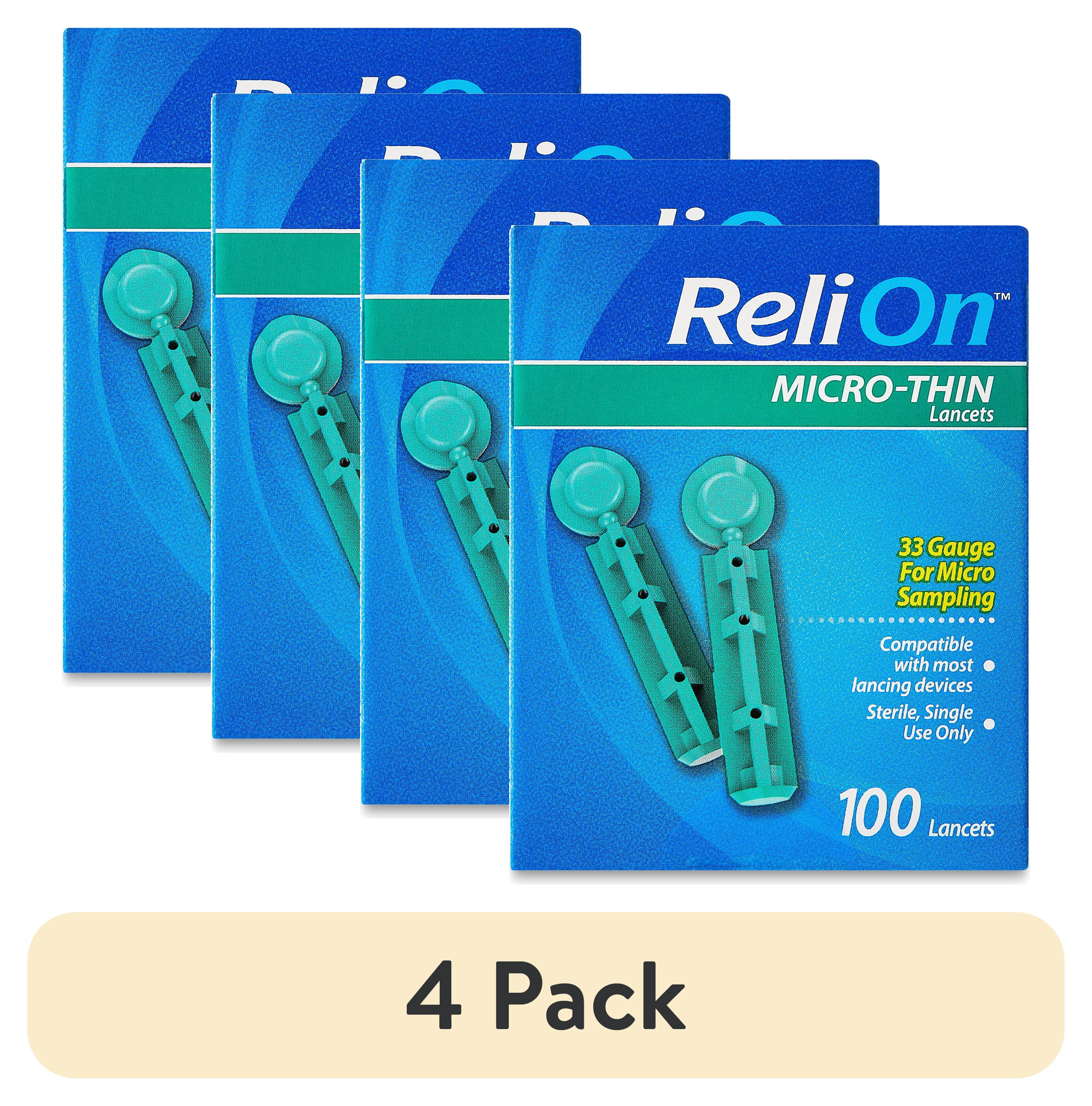 (4 pack) ReliOn Micro-Thin Lancets, 33-Gauge, 100 Count