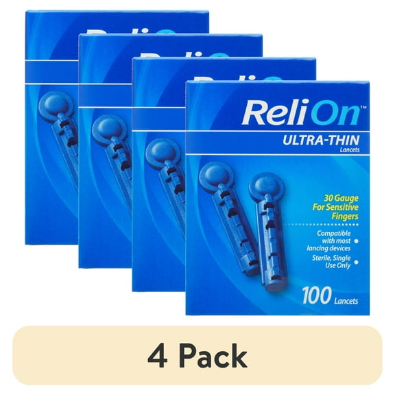 (4 pack) ReliOn Ultra-Thin Blood Lancets, 100 Count