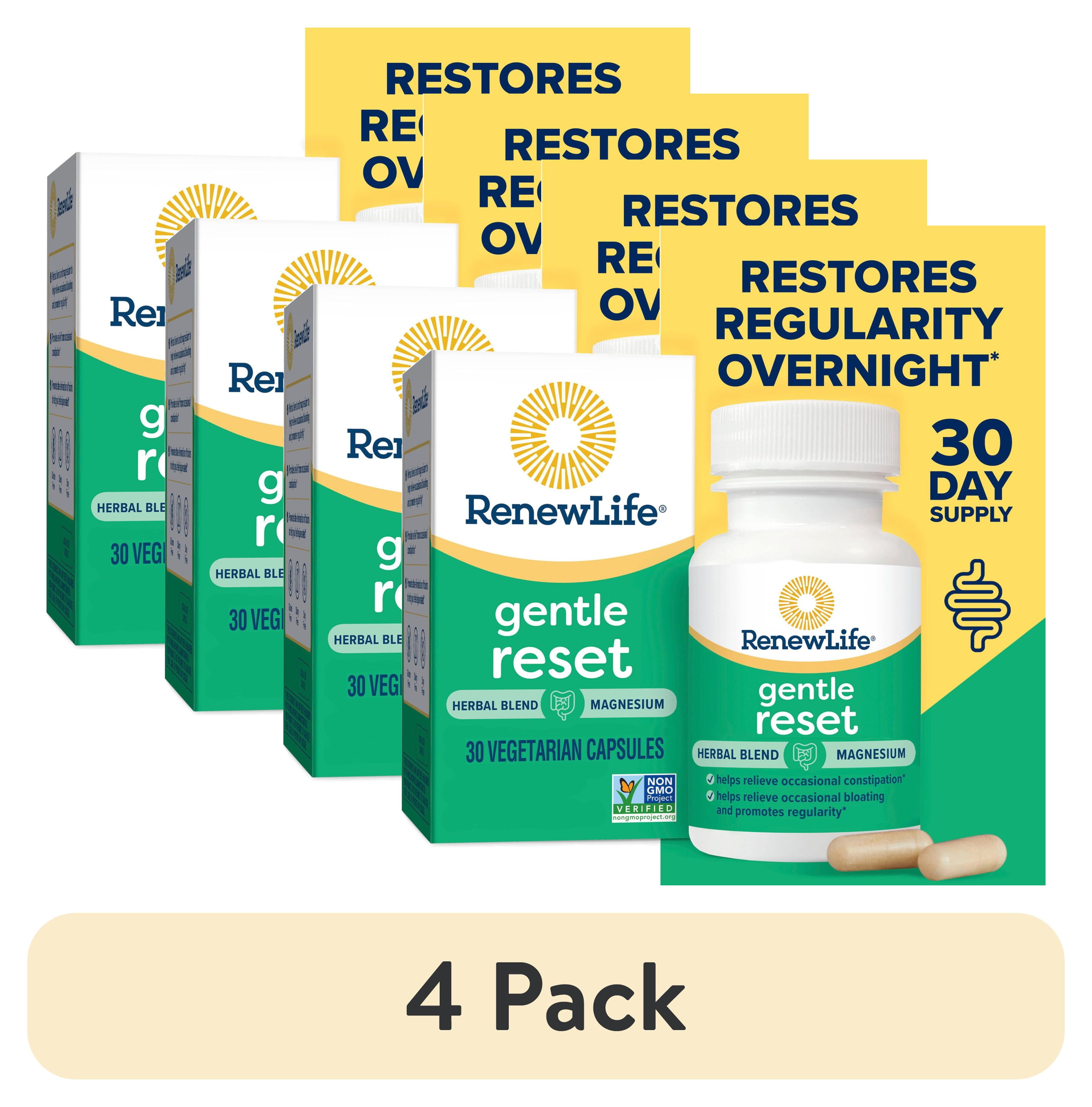 (4 pack) Renew Life Gentle Reset, Herbal Blend and Magnesium Capsules, 30 Count