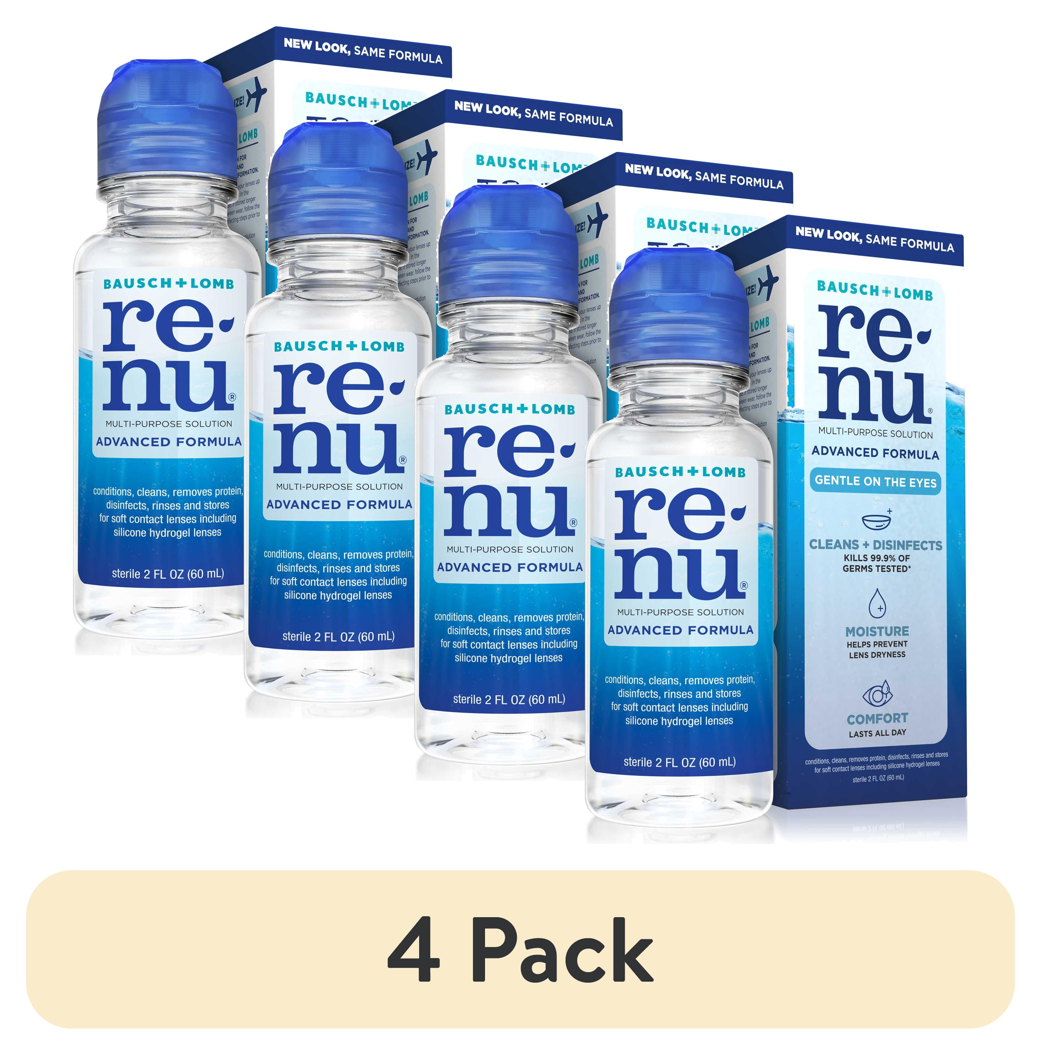(4 pack) Renu Contact Lens Solution, Advanced Formula Triple Disinfectant Contact Cleaning SolutionFrom Bausch + Lomb 2 fl oz (60 mL)