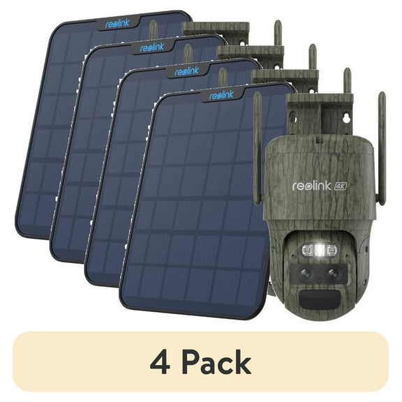 (4 pack) Reolink 4K TrackMix 4G LTE Dual-Lens Battery/Solar Security Camera 8MP Motion Detect Auto-Zoom Track