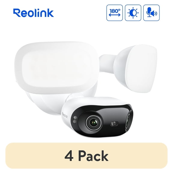 (4 pack) Reolink Elite Floodlight WiFi 4K 8MP 180° Panoramic Floodlight Security Camera, 3000-Lumen Dimmable Lights, Local AI Detection & Video Search, WiFi 6, 24/7 Recording, Hardwired, No Subscription