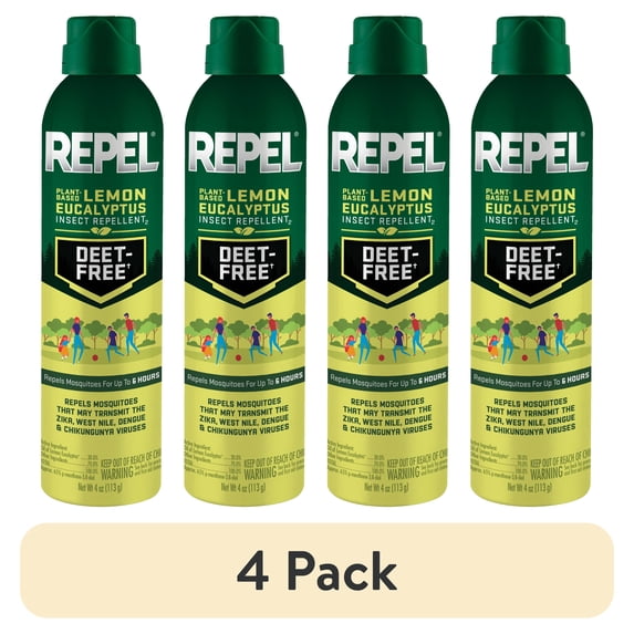 (4 pack) Repel Plant-Based Lemon Eucalyptus Insect and Mosquito Repellent, DEET-Free Bug Spray, 4 Oz