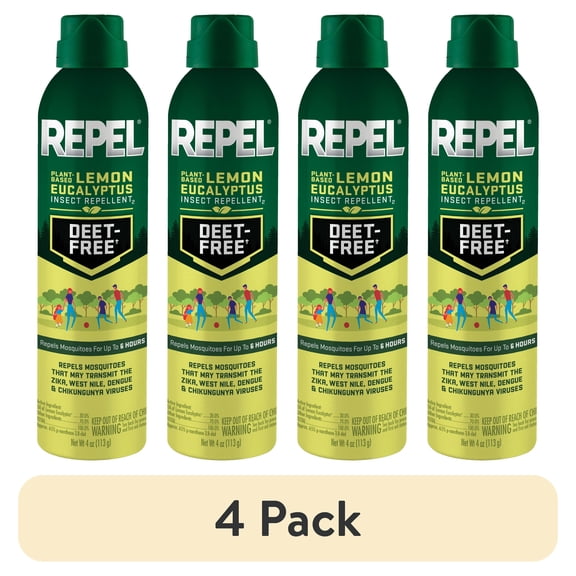 (4 pack) Repel Plant-Based Lemon Eucalyptus Insect and Mosquito Repellent, DEET-Free Bug Spray, 4 Oz