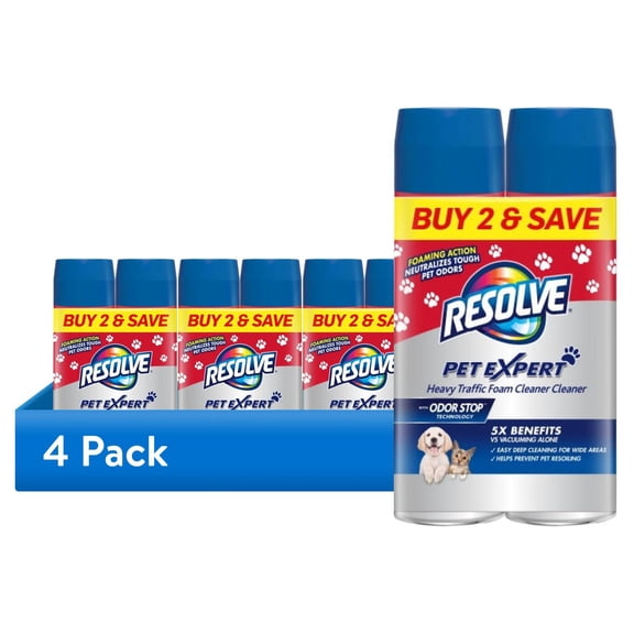 (4 pack) Resolve Pet Expert High Traffic Carpet Stain Cleaner Solution and Odor Remover Foam, 22 oz, 2 Count