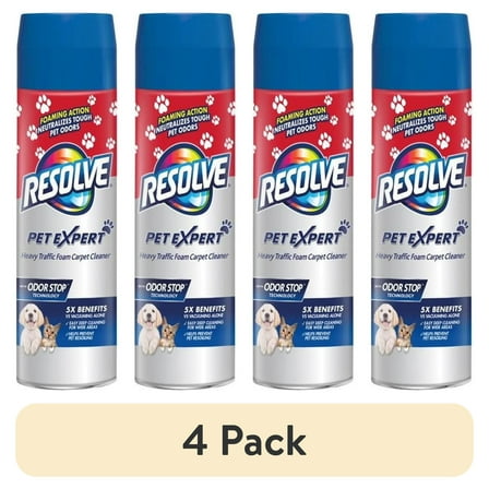 (4 pack) Resolve Pet High Traffic Carpet Stain Cleaner Solution and Odor Remover Foam, 22oz