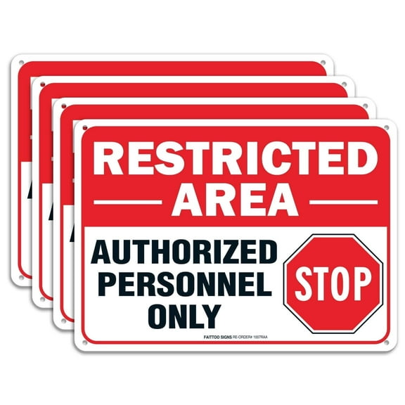 (4 pack) Restricted Area Sign Authorized Personnel Only, Do Not Enter Sign, 10 x 7 Inches .40 Rust Free Aluminum, UV Protected, Weather Resistant, Waterproof, Durable InkEasy To Mount