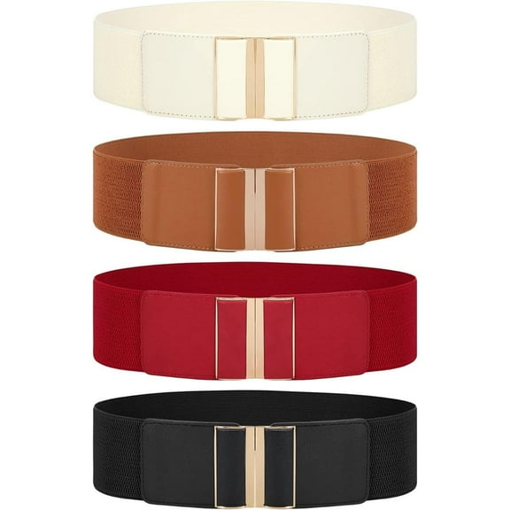 4-pack Retro Women's Belt - Elastic Wide Belt with Buckle, Perfect for jumpsuits, outerwear, casual wear, etc