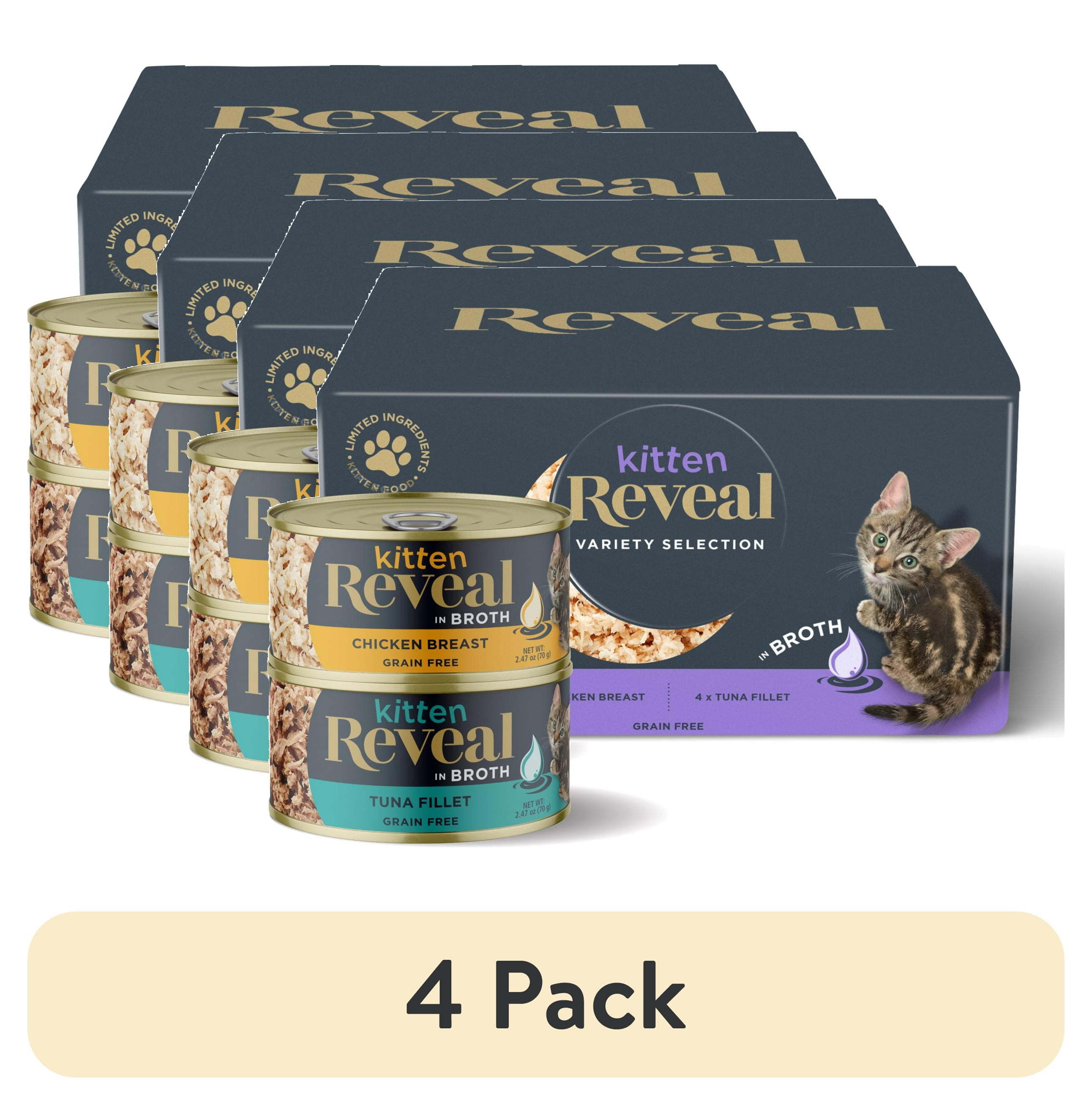 (4 pack) Reveal Natural Wet Kitten Food, Chicken & Tuna Broth Variety Pack, 8 x 2.47oz Cans