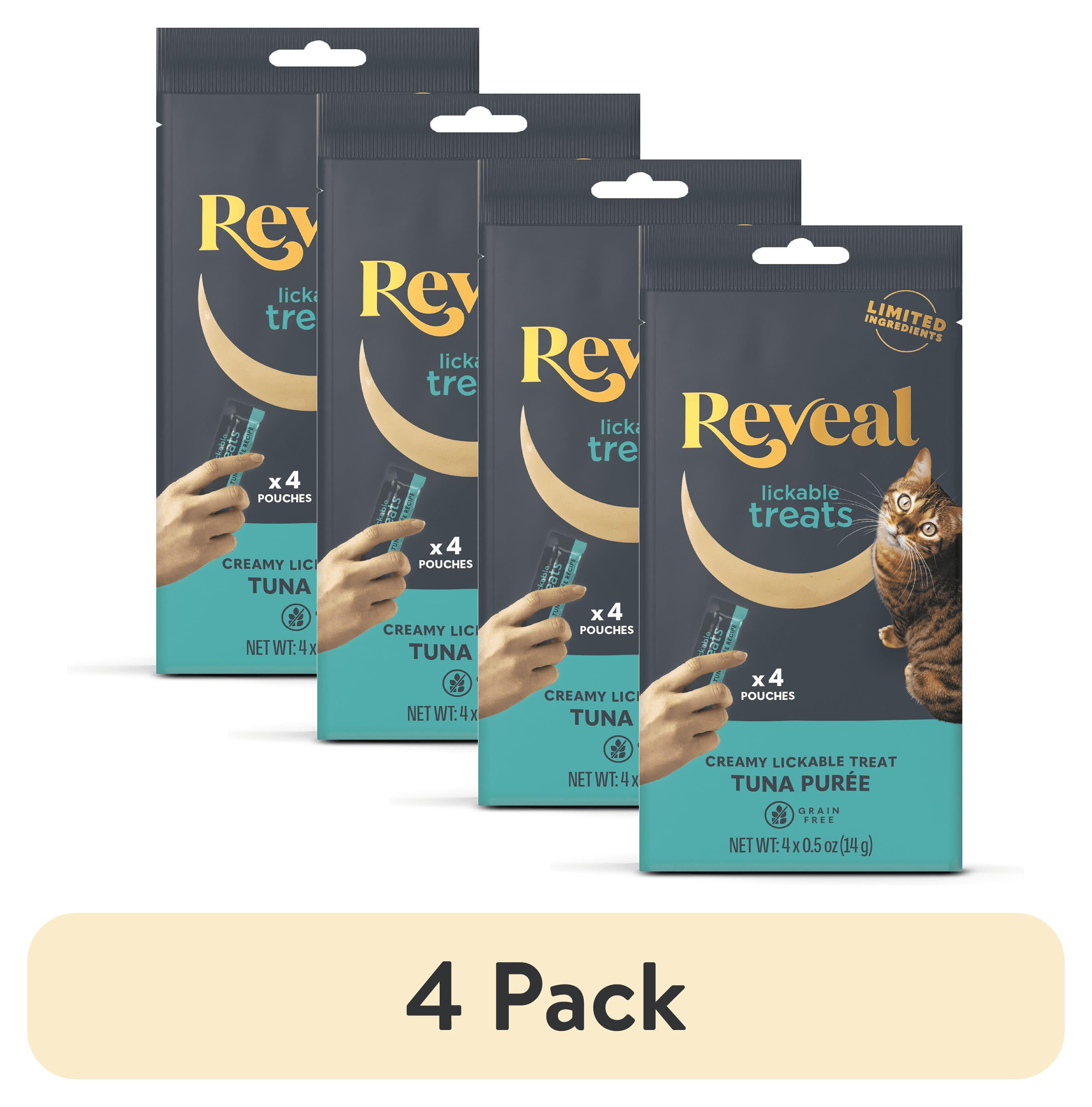 (4 pack) Reveal Pet Food Natural Cat Treats Tuna Lickable Puree 4 x 0.5oz
