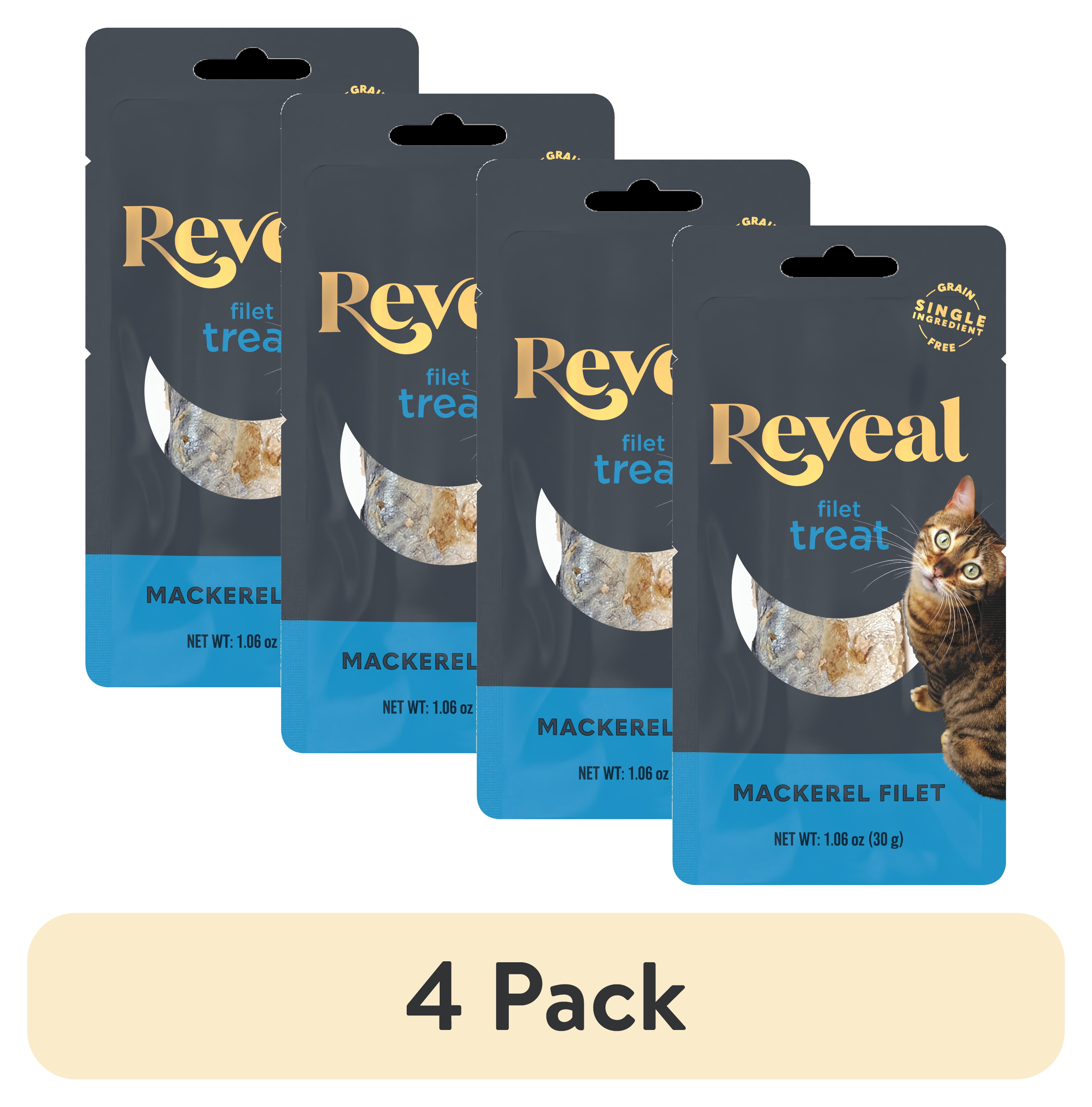 (4 pack) Reveal Pet Food Natural Cat Treats Whole Mackerel Loin 1.06oz