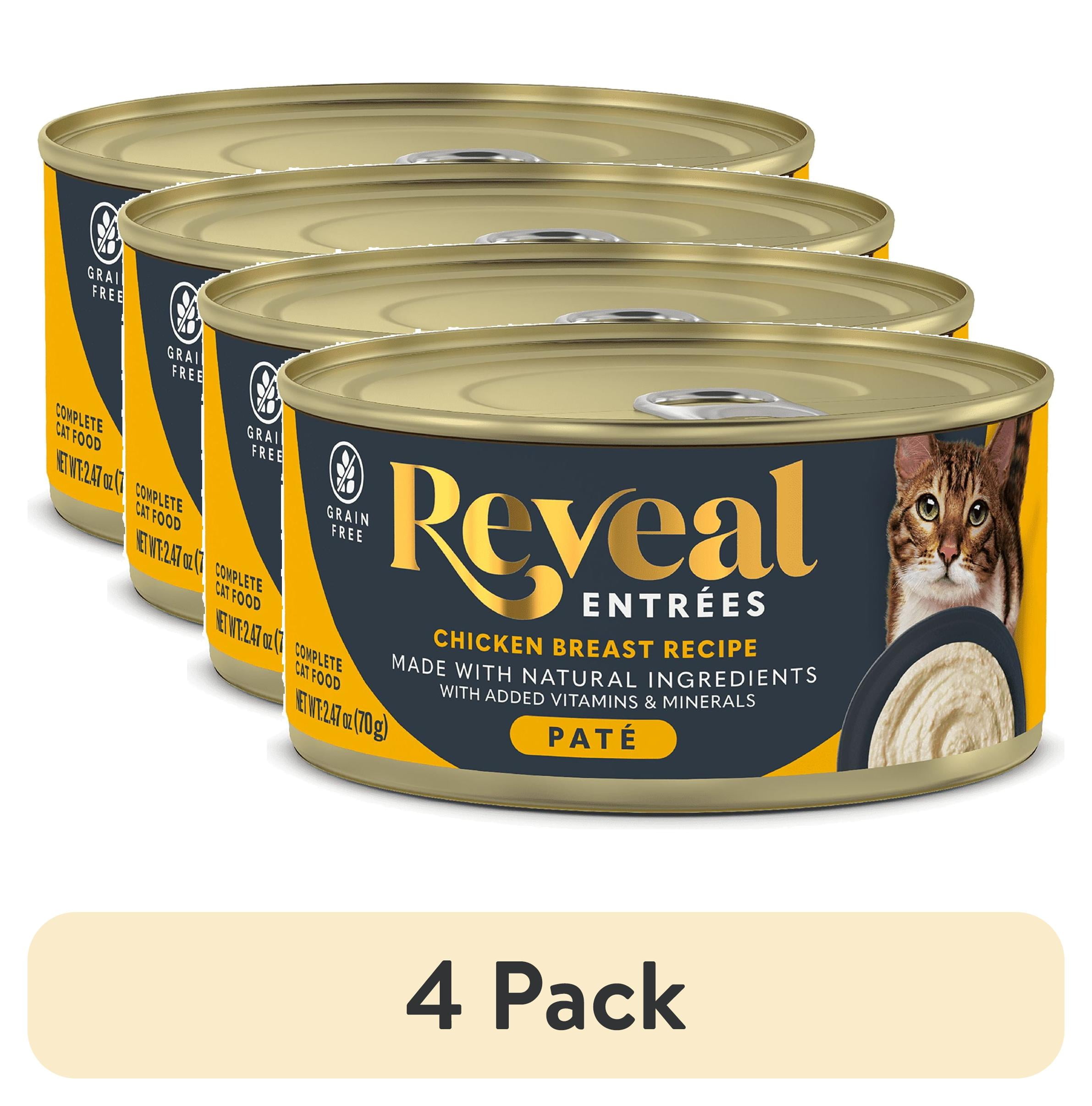 (4 pack) Reveal Pet Food Entrees Natural Wet Cat Food Chicken Pate in Broth 2.47 oz Can