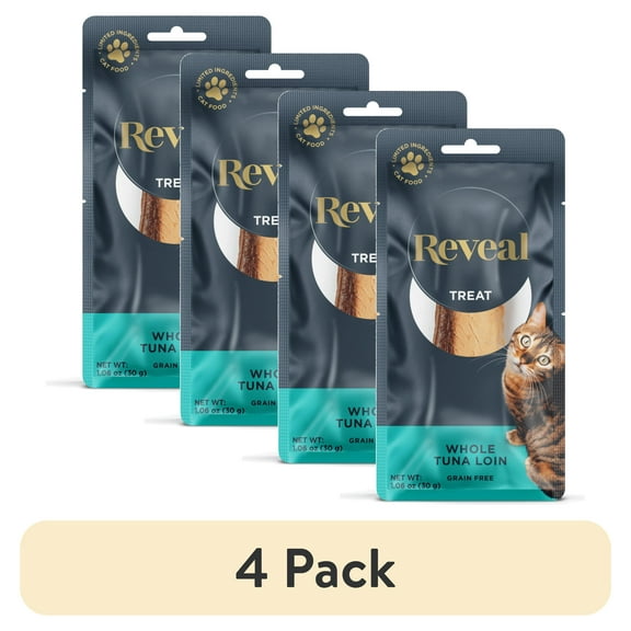 (4 pack) Reveal Pet Food, Natural Cat Treat, Whole Tuna Loin, 1.06 oz