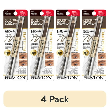 (4 pack) Revlon ColorStay Brow Fantasy, Eyebrow Pencil with Clear Shaping Gel, 004 Dark Brown