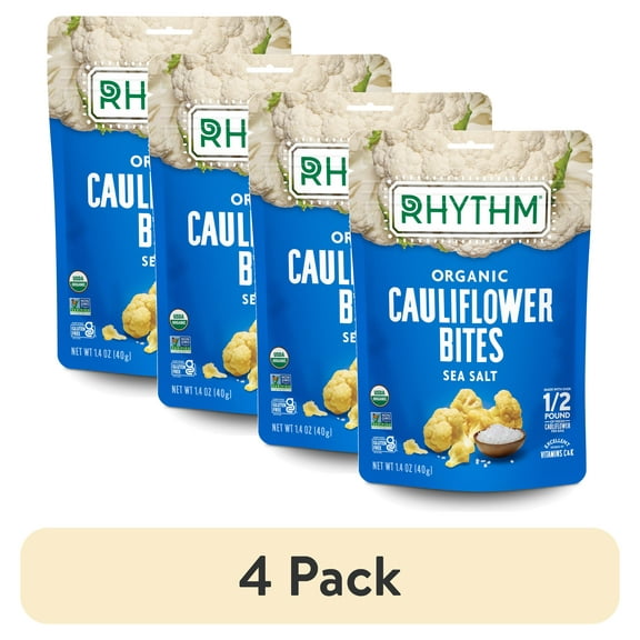 (4 pack) Rhythm Superfoods Organic, Non GMO, Gluten Free, Vegan Sea Salt Cauliflower Bites, 1.4 oz
