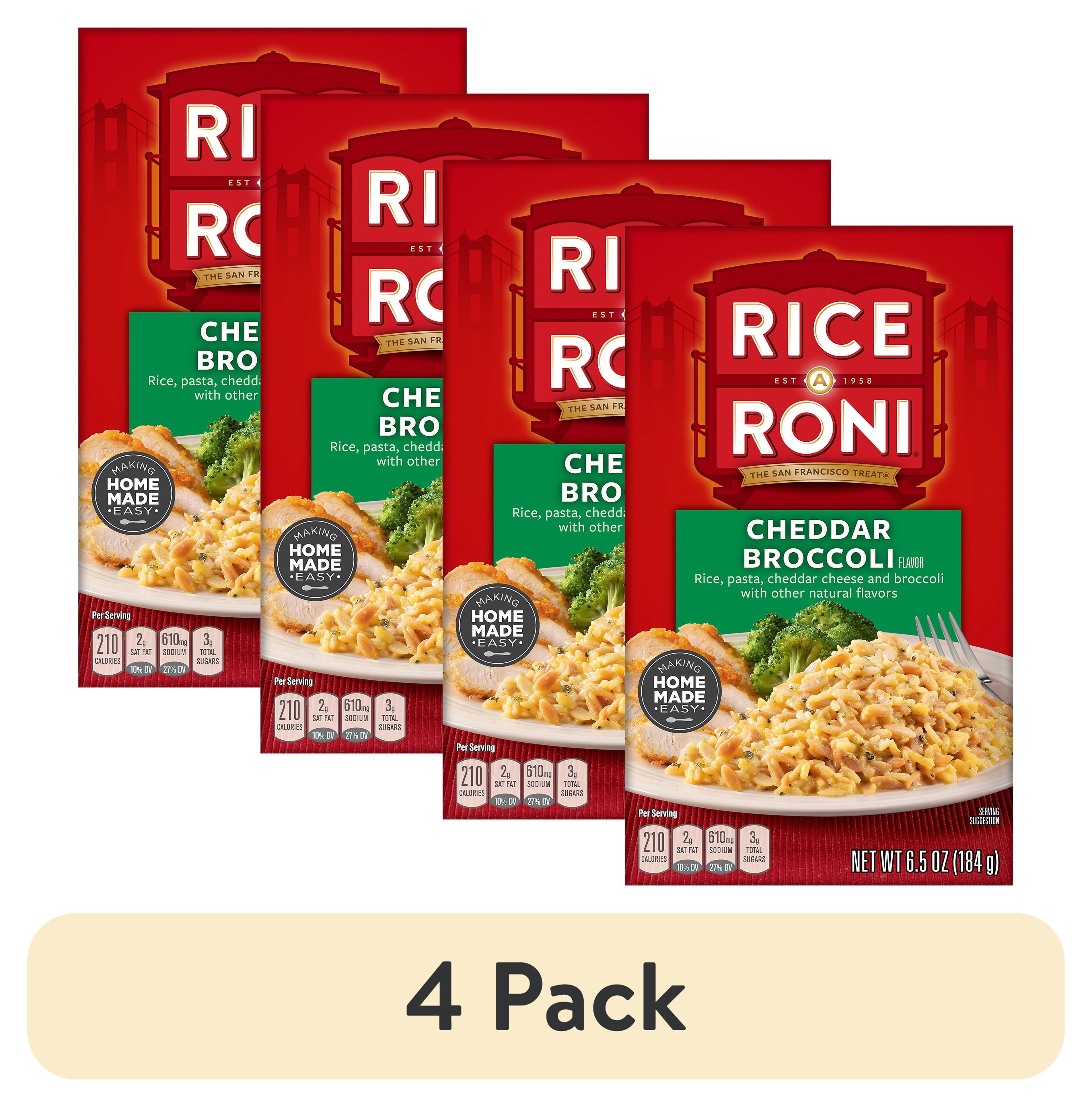 (4 pack) Rice-A-Roni Cheddar Broccoli Flavor Rice, 6.5 oz Cardboard Box, Packaged Meal, Dry Uncooked Rice