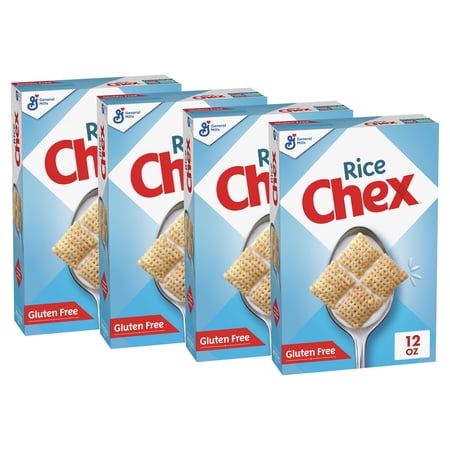 (4 pack) Rice Chex Gluten Free Breakfast Cereal, Homemade Chex Mix Ingredient, 12 oz