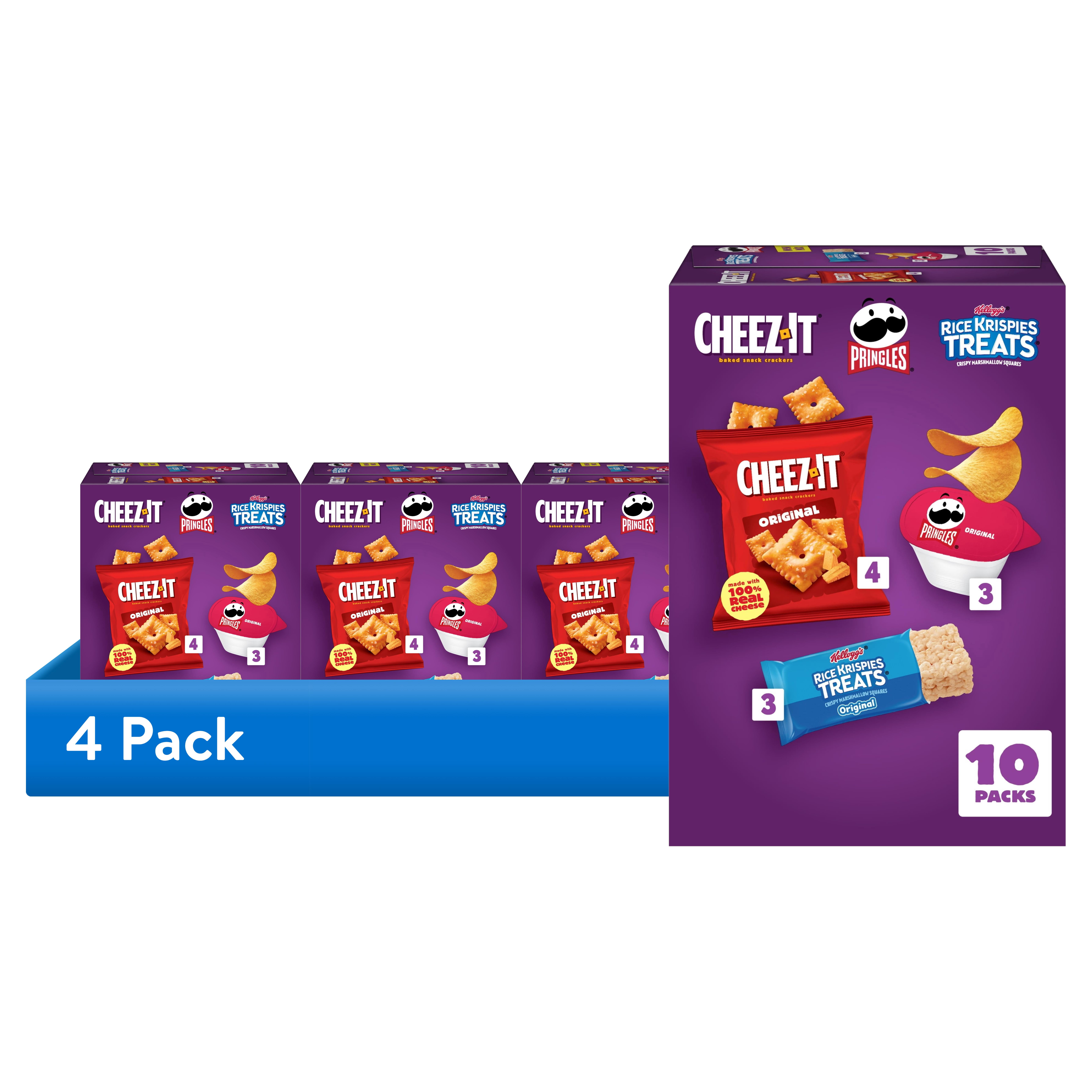 (4 pack) Rice Krispies Treats, Cheez-It, Pringles Sweet and Salty Variety Pack Snacks, Snack Packs, 10 Count