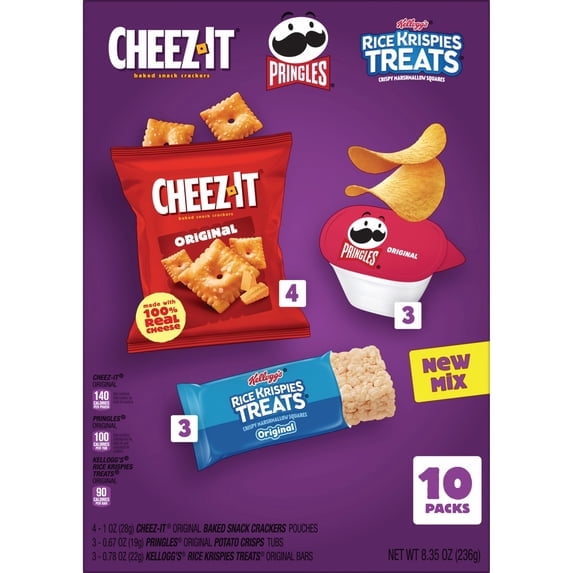 4 pack Rice Krispies Treats, Cheez-It, Pringles Sweet and Salty Variety Pack Snacks, Snack Packs, 10 Count
