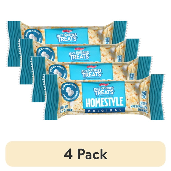 (4 pack) Rice Krispies Treats Homestyle Original Chewy Crispy Marshmallow Squares, Kids Snacks, 1.6 oz