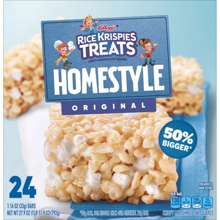 (4 pack) Rice Krispies Treats Homestyle Original Chewy Crispy Marshmallow Squares, Kids Snacks, 27.9 oz, 24 Count
