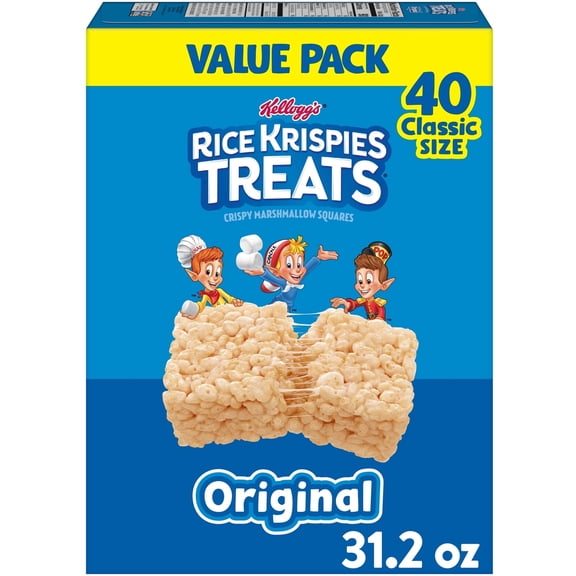 4 pack Rice Krispies Treats Original Chewy Crispy Marshmallow Squares, Snacks Value Pack, 31.2 oz, 40 Count
