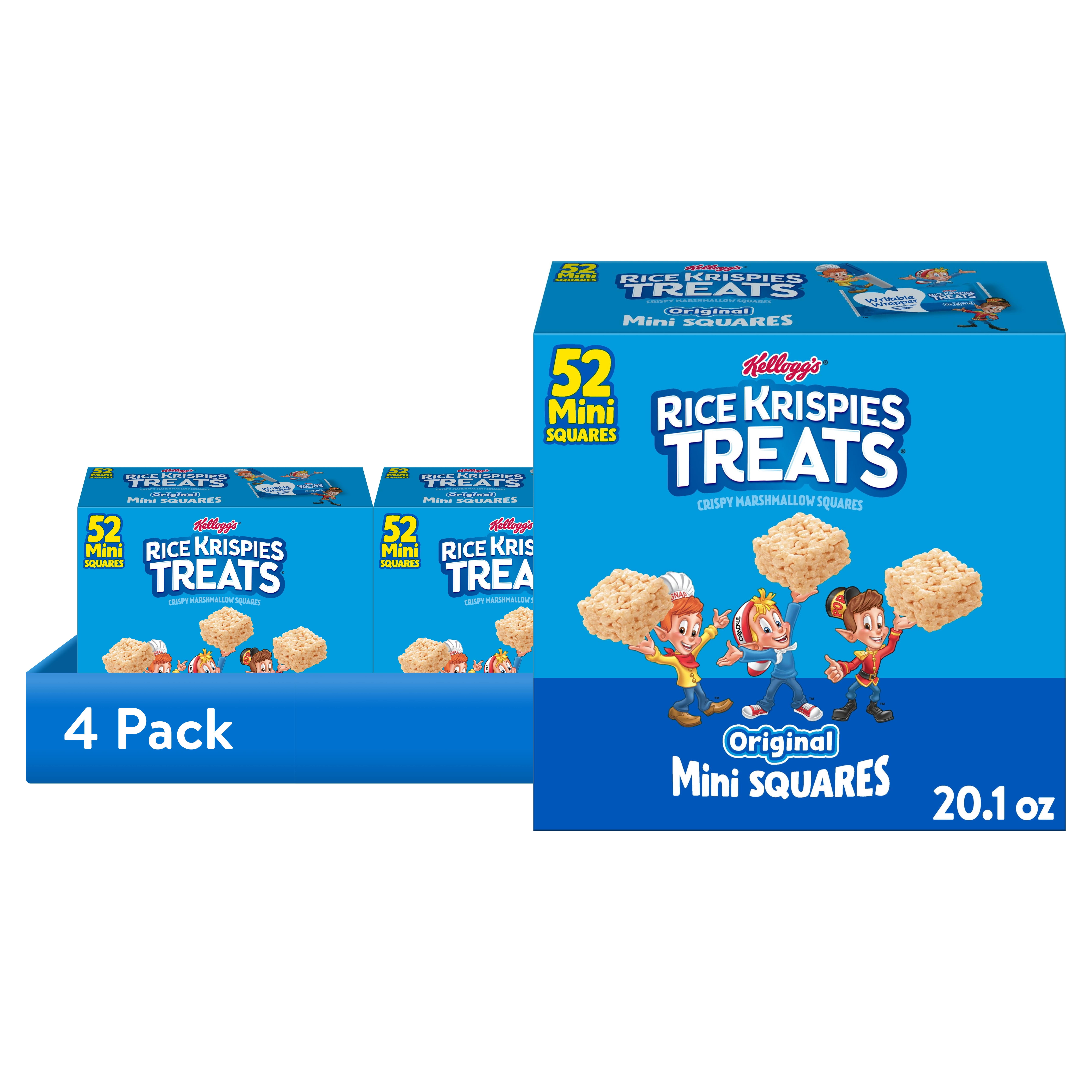 (4 pack) Rice Krispies Treats Original Chewy Mini Crispy Marshmallow Squares, Kids Snacks, 20.1 oz, 52 Count