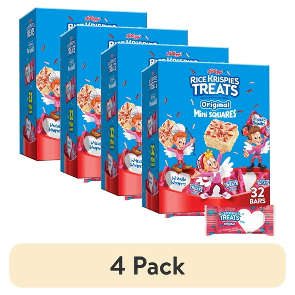 (4 pack) Rice Krispies Treats Original with Holiday Sprinkles Chewy Mini Marshmallow Snack Bars, Valentine's Day Treats, 12.4 oz, 32 Count
