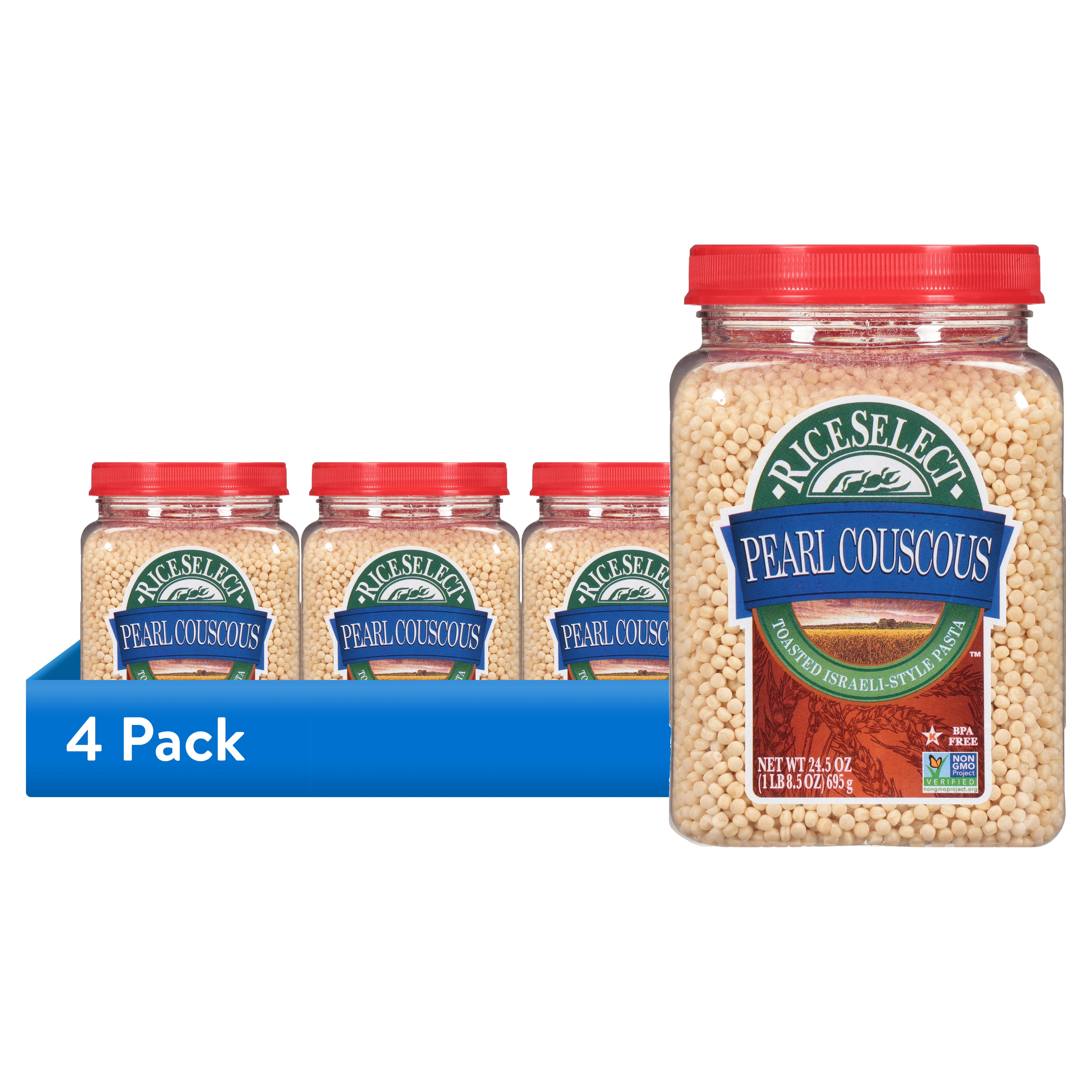(4 pack) RiceSelect Pearl Couscous, Toasted Israeli-Style Pasta, Non-GMO Verified, 24.5 oz Jar