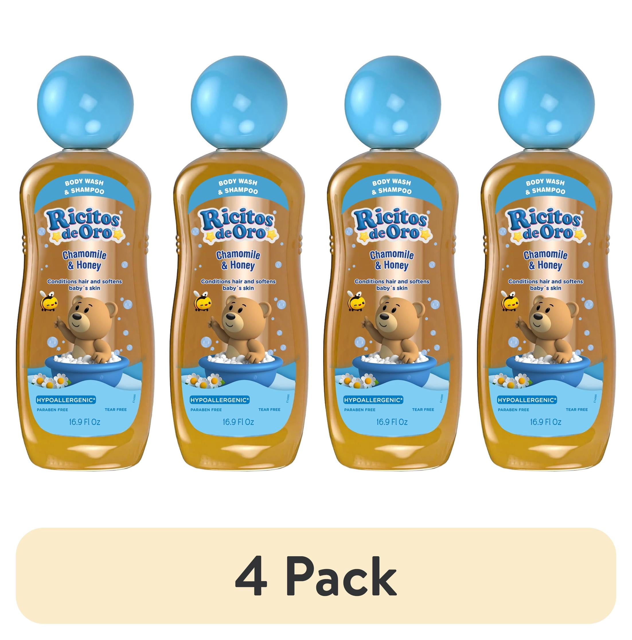 (4 pack) Ricitos de Oro 2-in-1 Baby Hair & Body Wash, Hypoallergenic Tear-Free, Chamomile & Honey, 16.9 fl oz