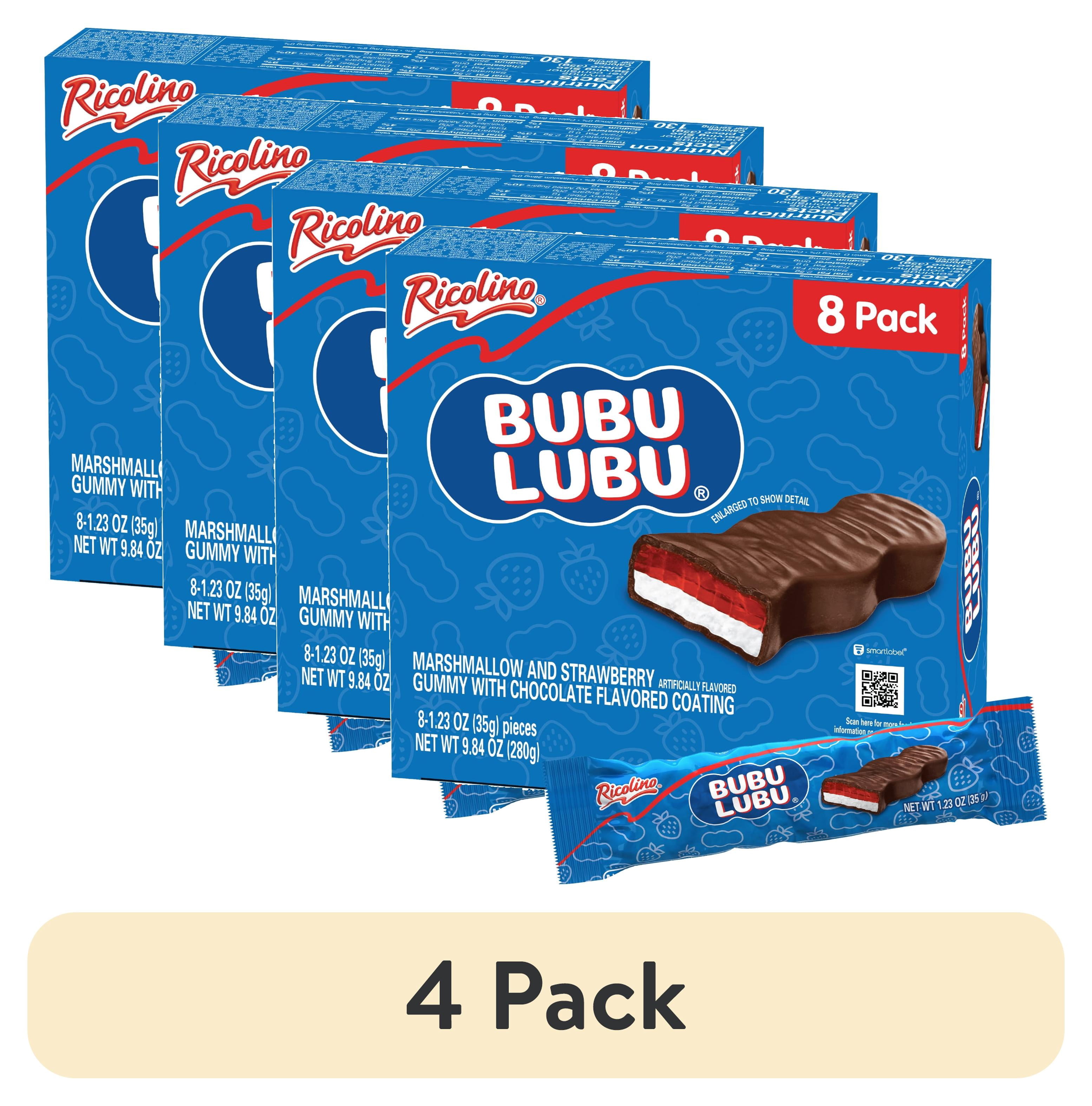 (4 pack) Ricolino Bubulubu Chocolate Strawberry Gummy and Marshmallow Candy, 8 Count Bag