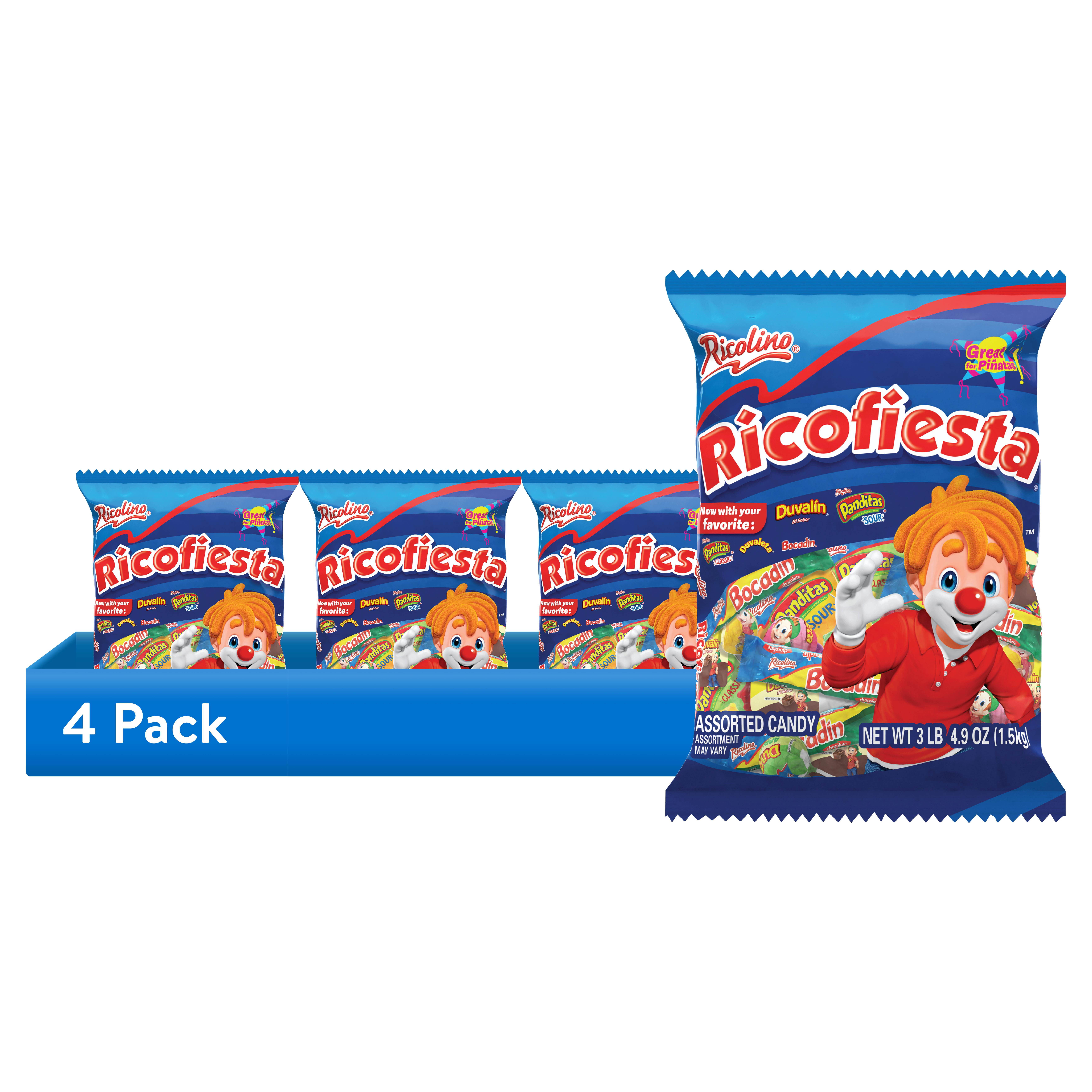 (4 pack) Ricolino Ricofiesta Assorted Mexican Candy Bag - Shellfish-Free, Gluten-Free, 3.3 lb