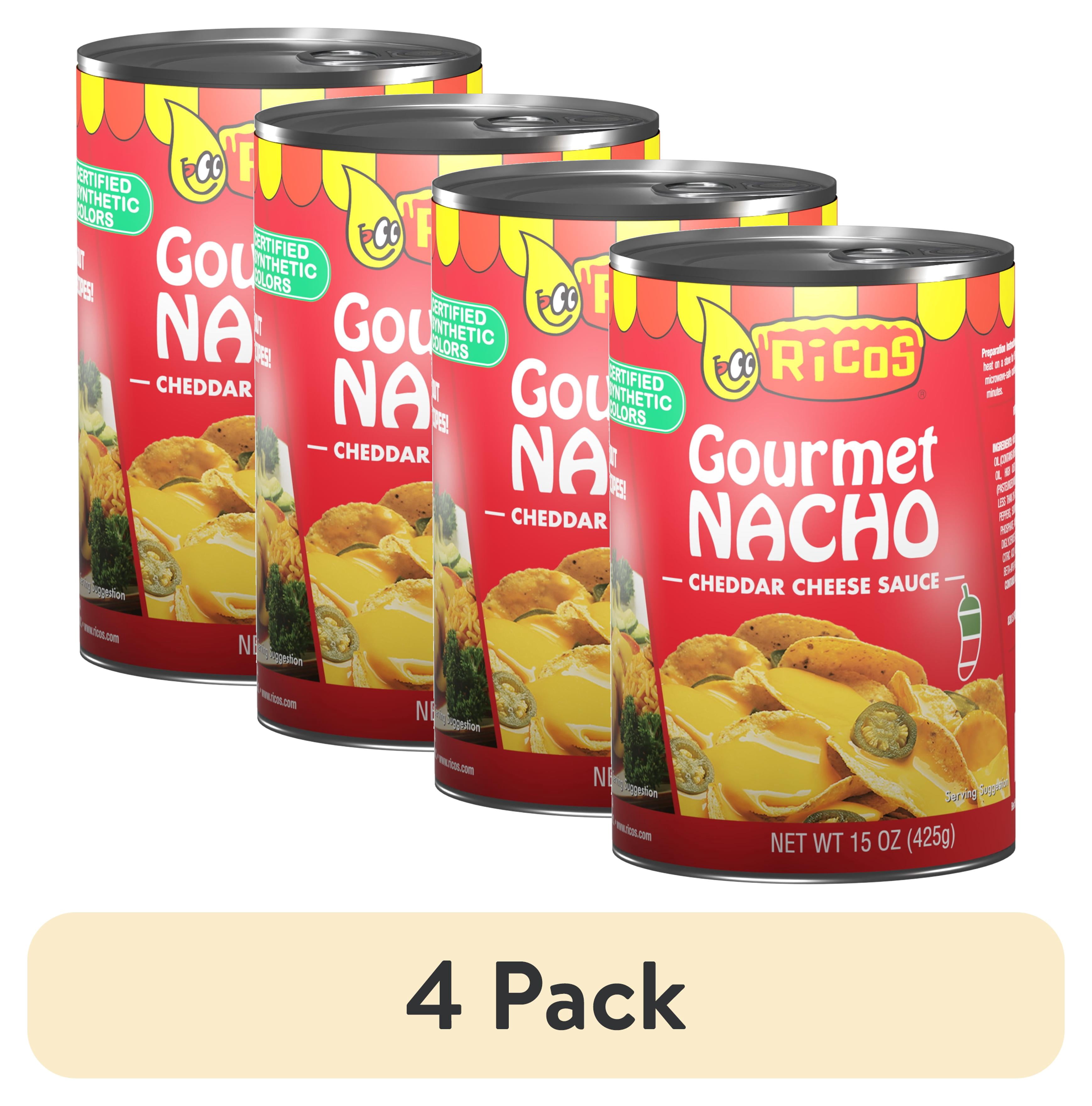 (4 pack) Ricos Gourmet Nacho Cheddar Cheese Sauce, 15 oz Can, Shelf-Stable, Ready to Heat and Serve