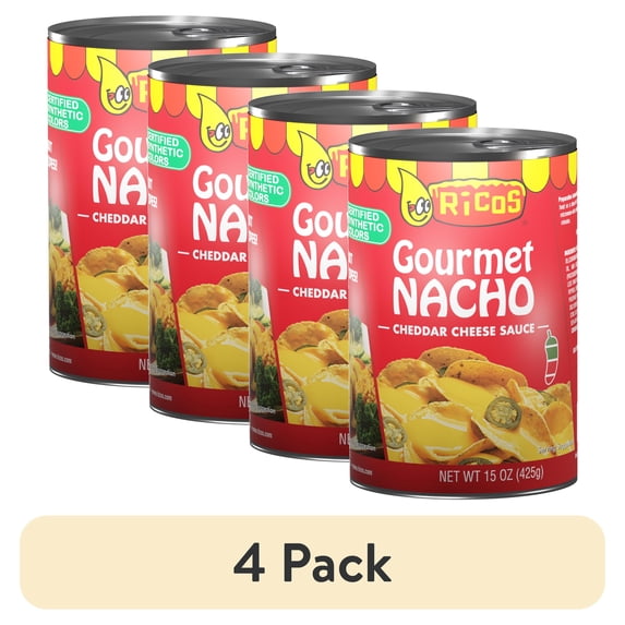 (4 pack) Ricos Gourmet Nacho Cheddar Cheese Sauce, 15 oz Can, Shelf-Stable, Ready to Heat and Serve