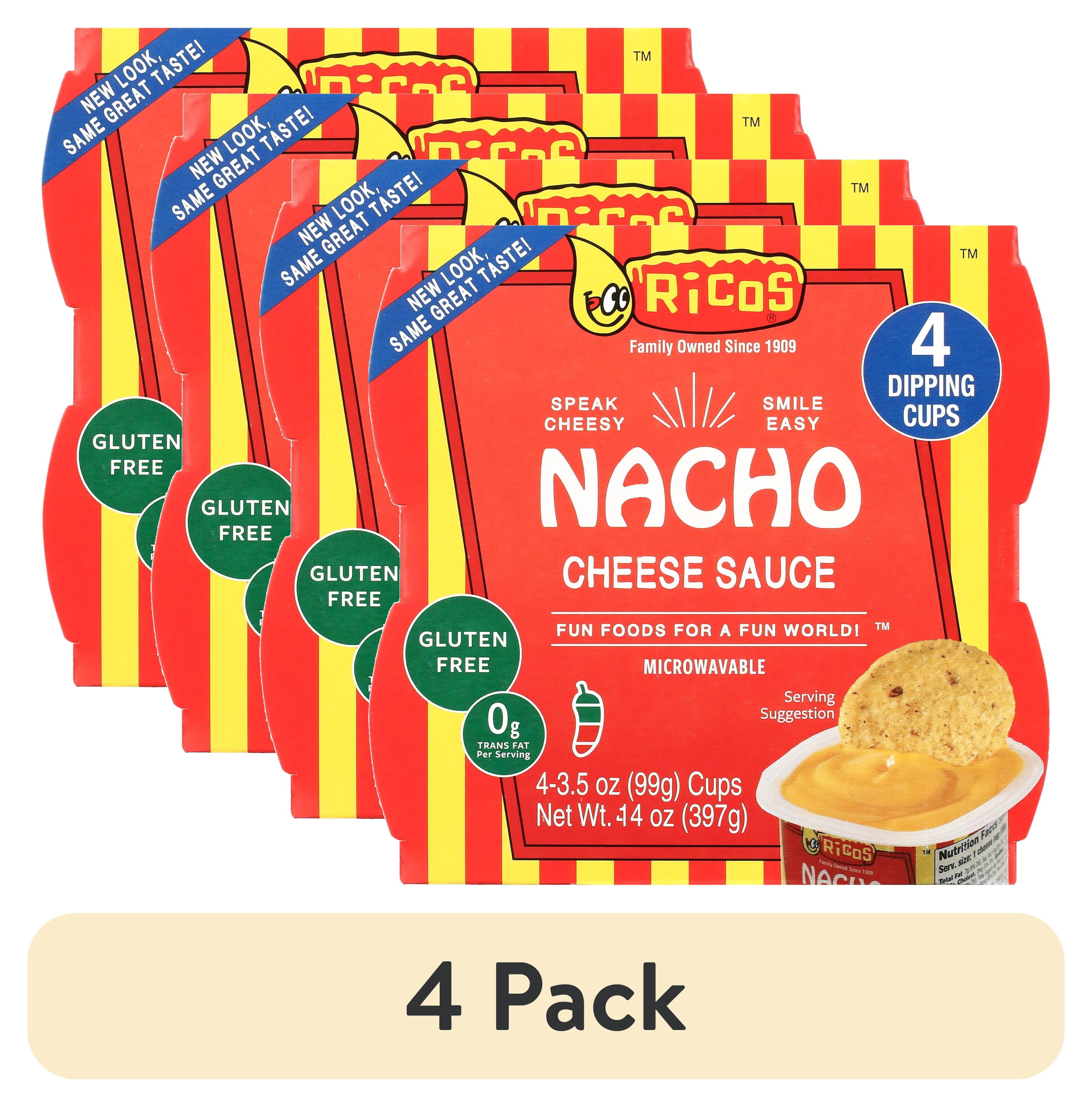 (4 pack) Ricos Nacho Cheese Sauce 3.5oz Cup, 4 Count, Shelf-Stable, Ready-To-Eat