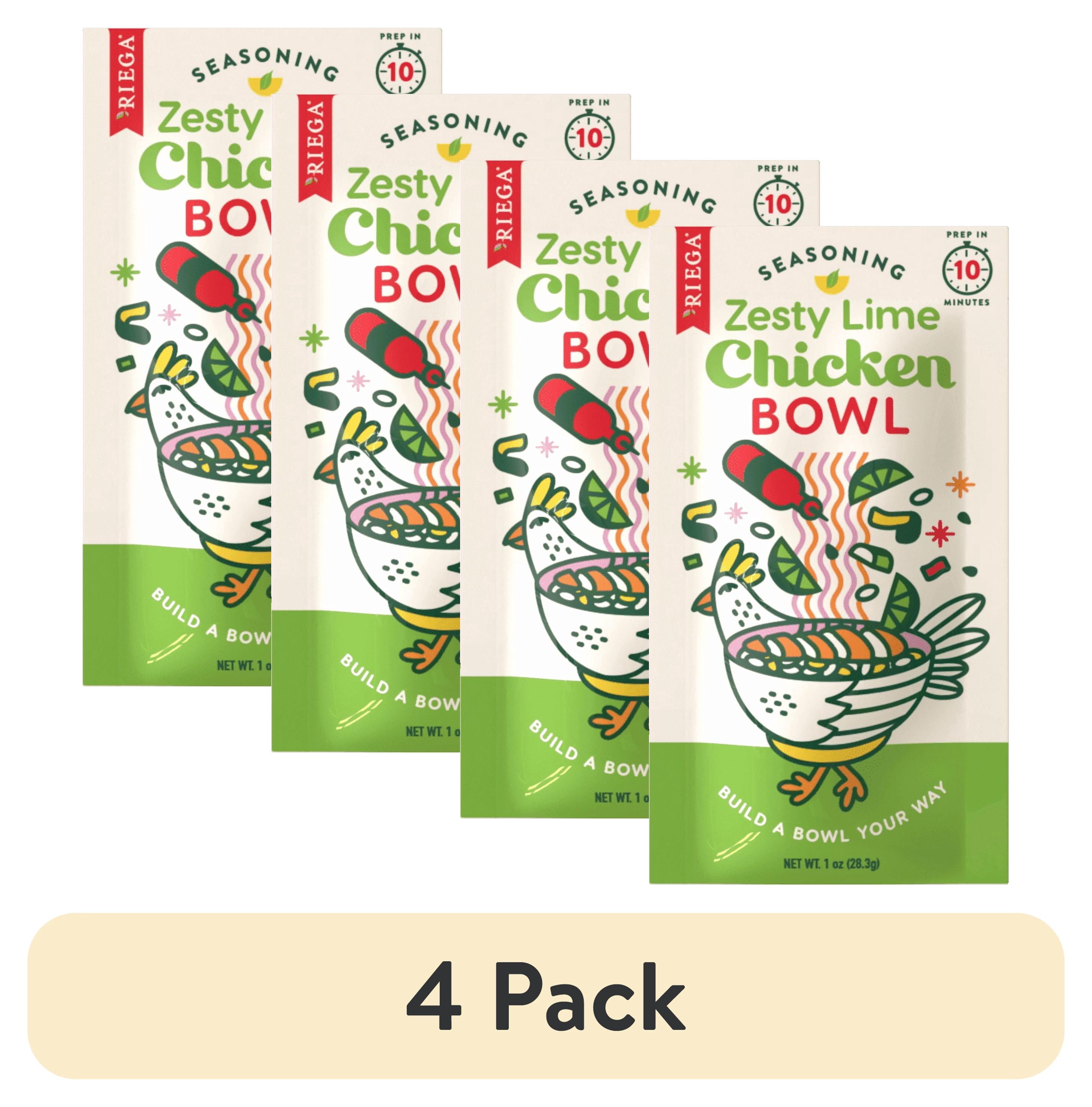 (4 pack) Riega Zesty Lime Chicken Bowl Original Seasoning Mix, 8 Packets