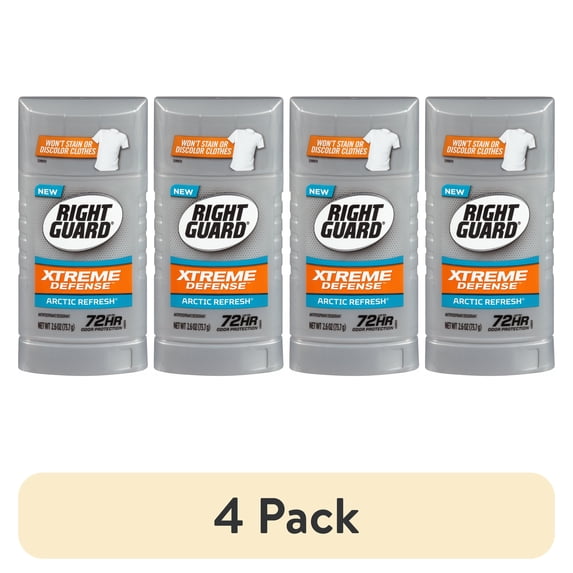 (4 pack) Right Guard Xtreme Defense Solid Antiperspirant & Deodorant for Men, Arctic Refresh, 2.6 oz.