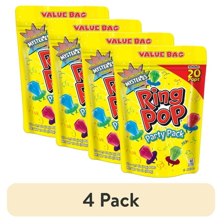 (4 pack) Ring Pop Lollipops, Assorted Flavors, Full Size Candy, Party Favor, 10 oz, 20 Count Variety Pack